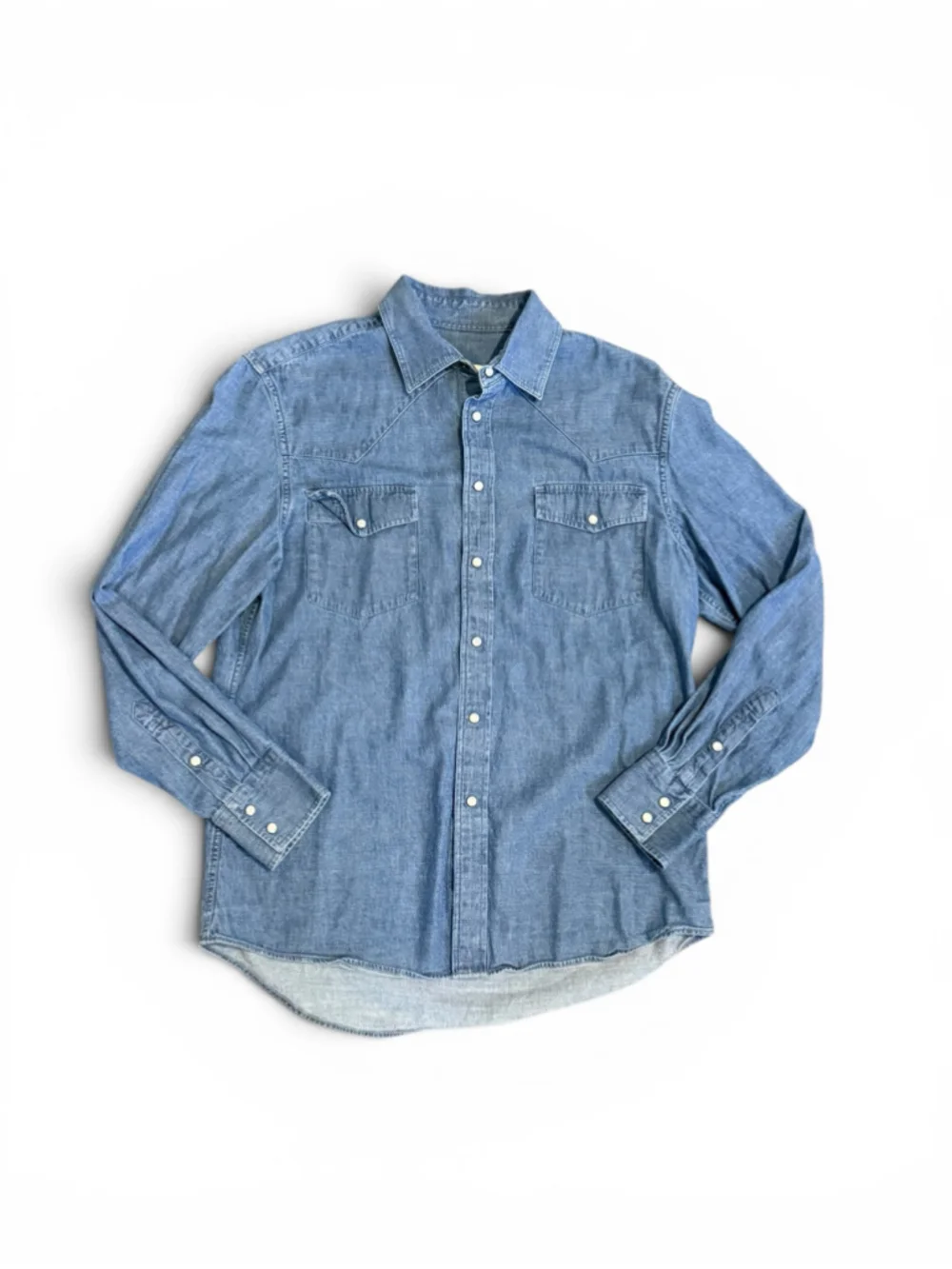 Joseph Abboud Men’s Chambray Western Pearl Snap Shirt Cotton Sz Med Denim